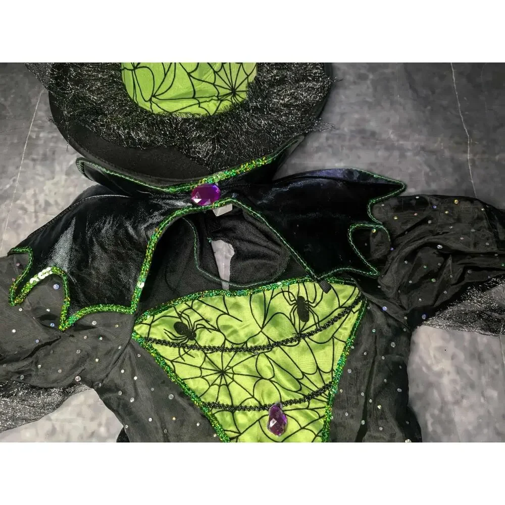 Magical Green Halloween 2 Piece Witch Costume Spiders Girls Size 7-8 Teetot